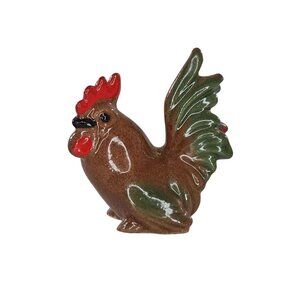 Vintage Hagen Renaker Ceramic Rooster Chicken Figurine Brown Green Red